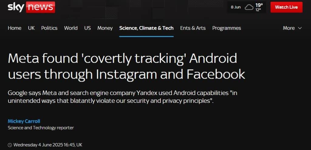 Meta tracking Android Users
